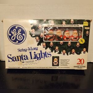 Vtg GE 20 String-A-Long Mini Blow Mold Plastic Santa Christmas Tree Lights Works